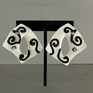 Bold Black and White Abstract Statement Earrings